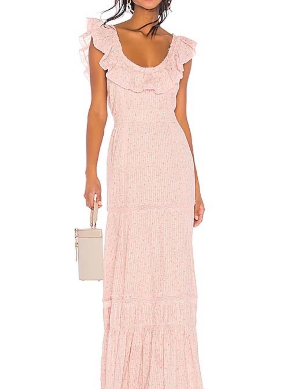 Loveshack Fancy Joanne Pink Ruffle-Trim Maxi Dress